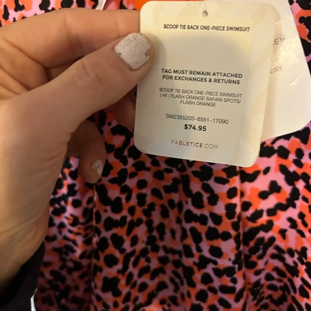 NWT Fabletics 4X Scoop Tie Back Shaping One-Piece Swimsuit Animal Print